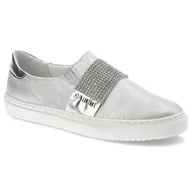 Półbuty damskie - Srebrne Półbuty Carinii Wygodne Skórzane Buty Damskie - miniaturka - grafika 1