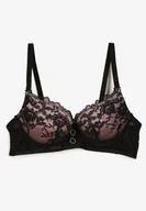 Biustonosze - Czarno-Różowy Koronkowy Biustonosz Typu Push Up Temitia - miniaturka - grafika 1