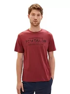 Koszulki męskie - TOM TAILOR Męski T-shirt z nadrukiem logo, 32220 - Burned Bordeaux Red, XL - miniaturka - grafika 1