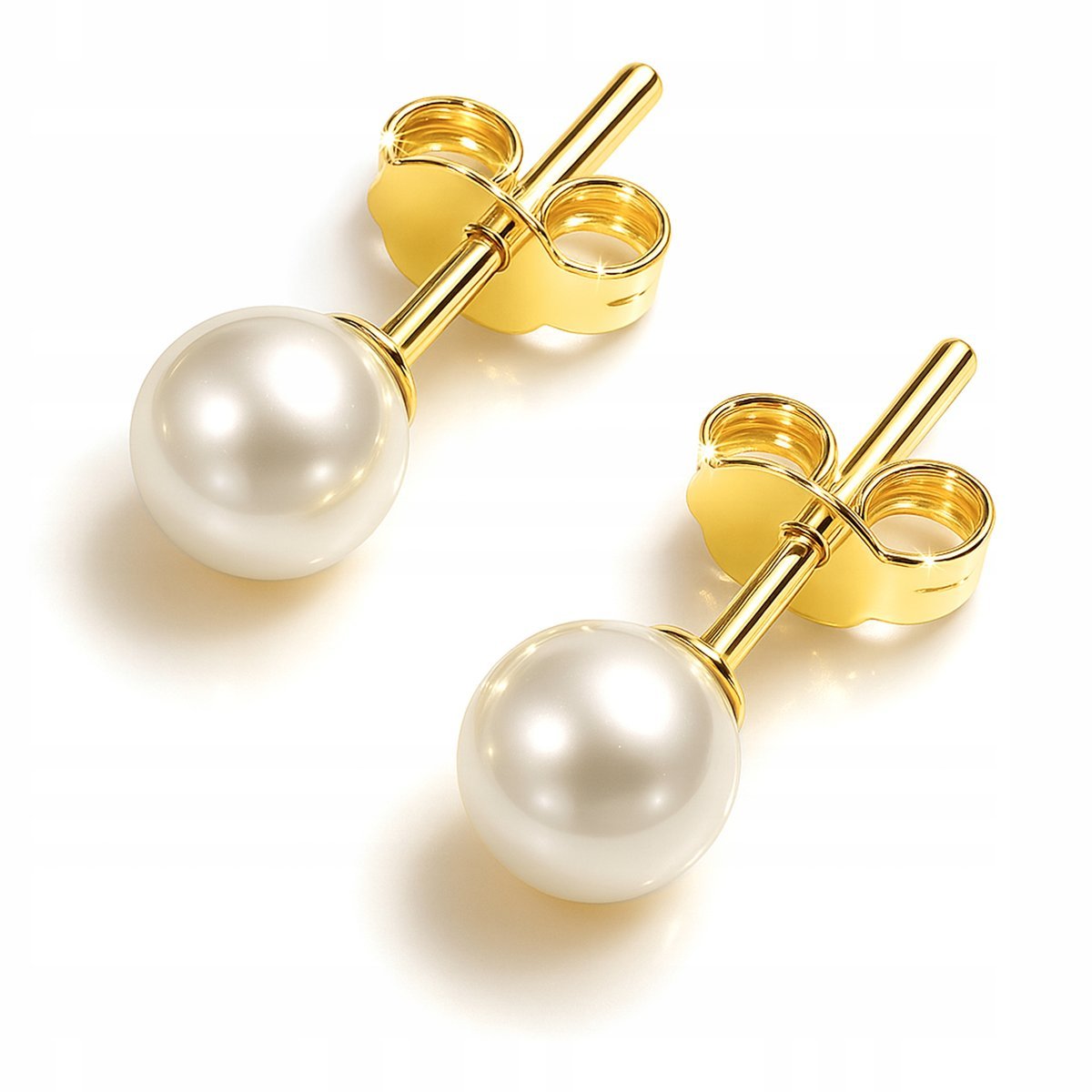 Złote Kolczyki z Perłami Białe Perły na Sztyfcie ZŁOTO 585 Duża Biała Perła