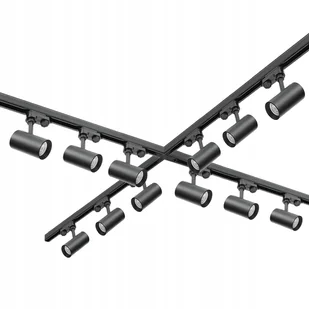 Zestaw szynowy 3 fazowy 12x Lampa GU10 +4x szyna 1m +łącznik X +3x zaślepka - Lampy sufitowe - miniaturka - grafika 1