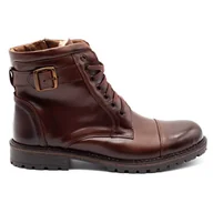 Buty zimowe męskie - Męskie śniegowce skórzane 910MP ciemny brąz - Buty Olivier - miniaturka - grafika 1