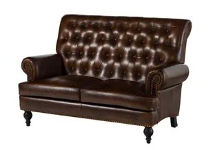 Sofa Nierozkładana Skórzana Chesterfield Skóra Naturalna Brązowa B 8093 - Sofy i kanapy - miniaturka - grafika 1