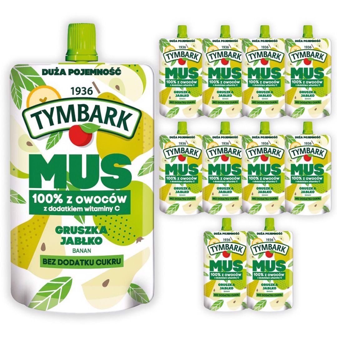 Tymbark Mus 100 % z owoców gruszka jabłko banan 200 g x 10 sztuk
