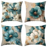 Inne - TEMU Zestaw 4 nowoczesnych pokrowców na poduszki kwiatowe, 17,72" x 17,72" Poliestrowe dekoracyjne pokrowce na poduszki z zamkiem błyskawicznym do - miniaturka - grafika 1