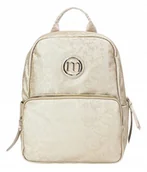 Plecaki - MONNARI Efektowny pojemny beżowo złoty plecak damski Kwiaty Logo - miniaturka - grafika 1