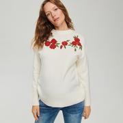 Swetry damskie - Reserved - Sweter z ozdobnym haftem - Kremowy - miniaturka - grafika 1