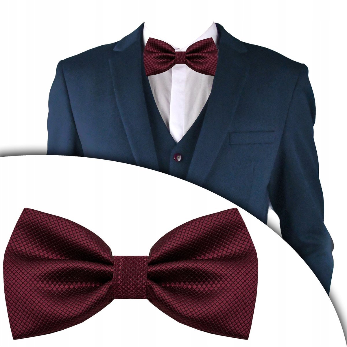 MUSZKA Męska Jednokolorowa BURGUNDOWA Elegancka Mucha w Pudełku Pako Jeans