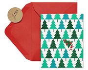 Kartki okolicznościowe i zaproszenia - Papyrus Kartki świąteczne w pudełku, brokatowe sosny z Mikołajem (20 sztuk) - miniaturka - grafika 1
