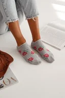 Skarpetki damskie - Stopki damskie bawełniane jasno szare w stylowy wzór róż Milena - miniaturka - grafika 1