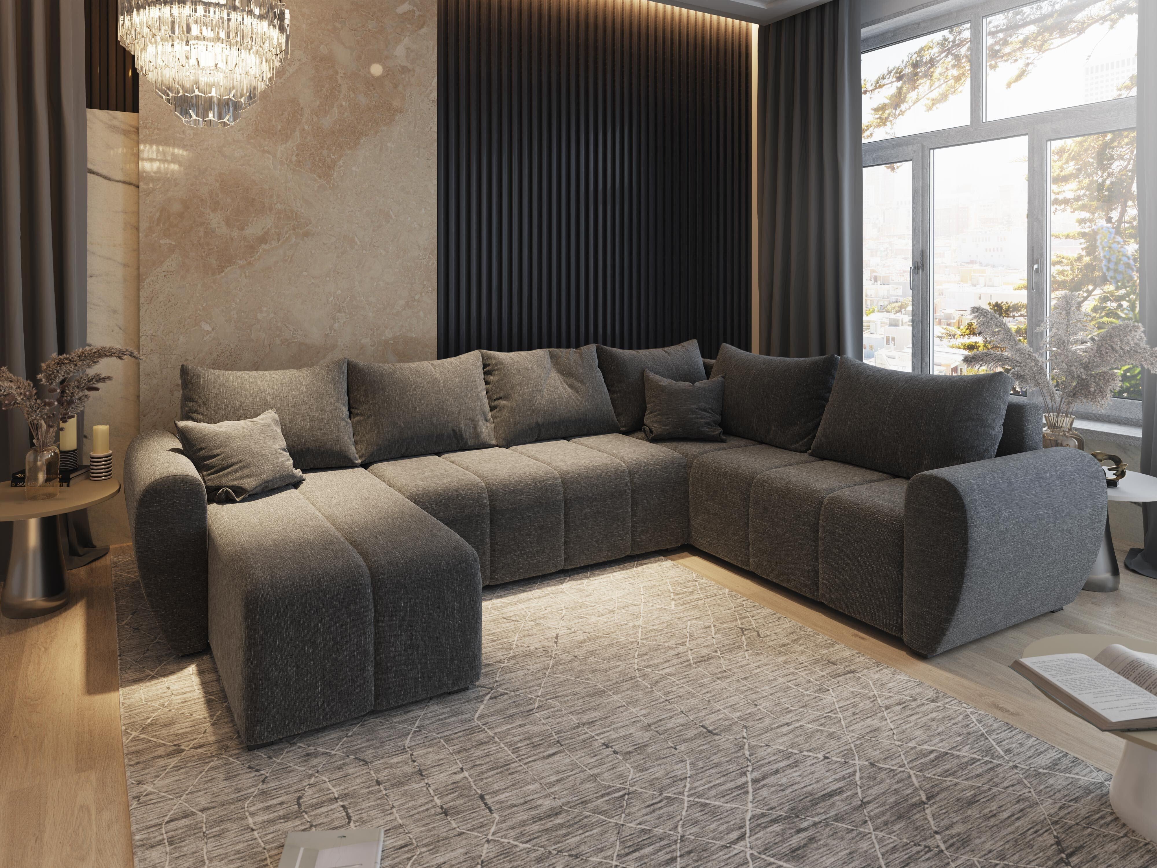 Masseno Narożnik MADISON XL R-S z funkcją spania i pojemnikiem na pościel Kształt U, Rozkładana sofa, Rogówka - Szary, SAWANA 05