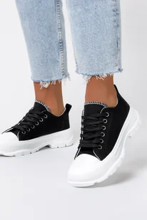 Czarne trampki na platformie damskie buty sportowe sznurowane Casu SJ2093-1 - Trampki damskie - miniaturka - grafika 1