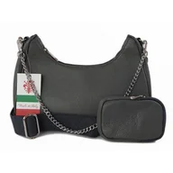 Torebki damskie - Włoska Listonoszka, Przewieszka ,Vera Pelle Srebrne Okucia ,Szeroki Pasek, Szara Vp742G - miniaturka - grafika 1