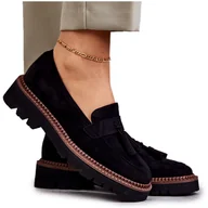 Półbuty damskie - Vinceza Damskie Zamszowe Półbuty Na Platformie Czarne Unni - miniaturka - grafika 1