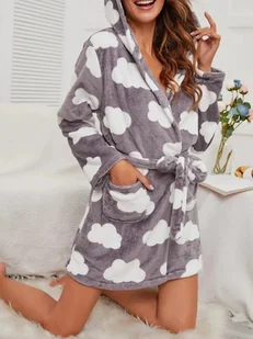 Szlafrok damski w chmury - Szary - Szlafroki damskie - miniaturka - grafika 1