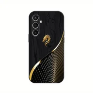 Etui i futerały do telefonów - TEMU Etui na telefon wykonane z twardego szkła hartowanego z głową złotego i czarnym teksturowanym wzorem, kompatybilne z różnymi Samsung Galaxy, w - miniaturka - grafika 1