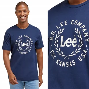 Lee LOGO TEE Navy GRANATOWY T-SHIRT BAWEŁNIANA KOSZULKA Z LOGO REGULAR M - Koszulki męskie - miniaturka - grafika 1