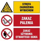 Tablice BHP - OI025 STREFA ZAGROŻENIA WYBUCHEM, ZAKAZ PALENIA, ZAKAZ UŻYWANIA OTWARTEGO OGNIA, FN - FOLIA SAMOPRZYLEPNA; (700X700MM) - miniaturka - grafika 1