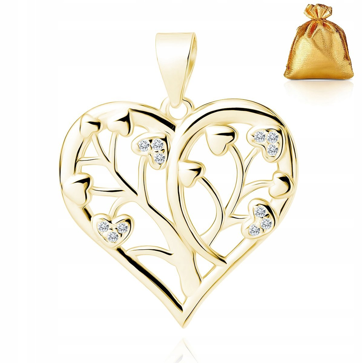 Złota Zawieszka Wisiorek Serce Ażurowe Z Cyrkoniami Srebro 925 Pozłacany