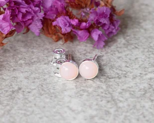 Kolczyki sztyfty z różowym opalem w srebrze - Kolczyki - miniaturka - grafika 1