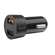 Ładowarki do telefonów - Budi - Ładowarka samochodowa 2x USB, 30W, QC3.0 (Czarny) - miniaturka - grafika 1