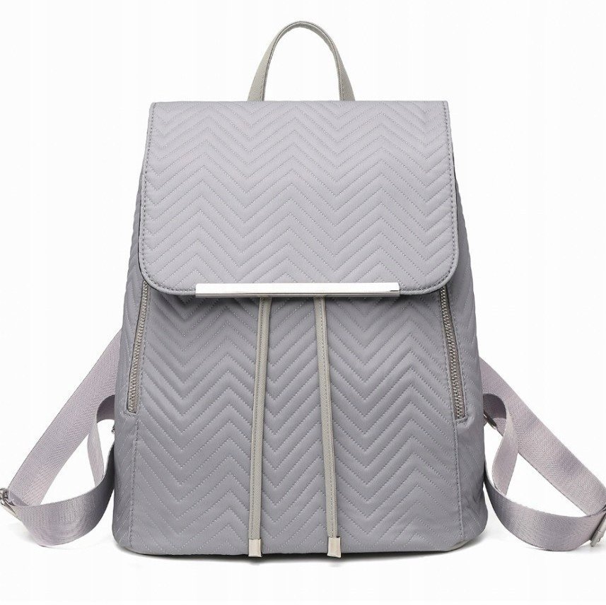 Pikowany Plecak Damski Elegancki Szary z Materiału Lekki A4 Flossy