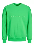 Bluzy męskie - JACK & JONES PLUS Męska bluza JORCOPENHAGEN Big Sweat Crew Neck PLS, Island Green, 5XL, zielony, 5XL - miniaturka - grafika 1