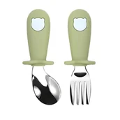 Sztućce dla dzieci - Pierwsze Sztućce Z Zakrzywioną Łyżeczką [Kolor Jasnobrązowy] - miniaturka - grafika 1