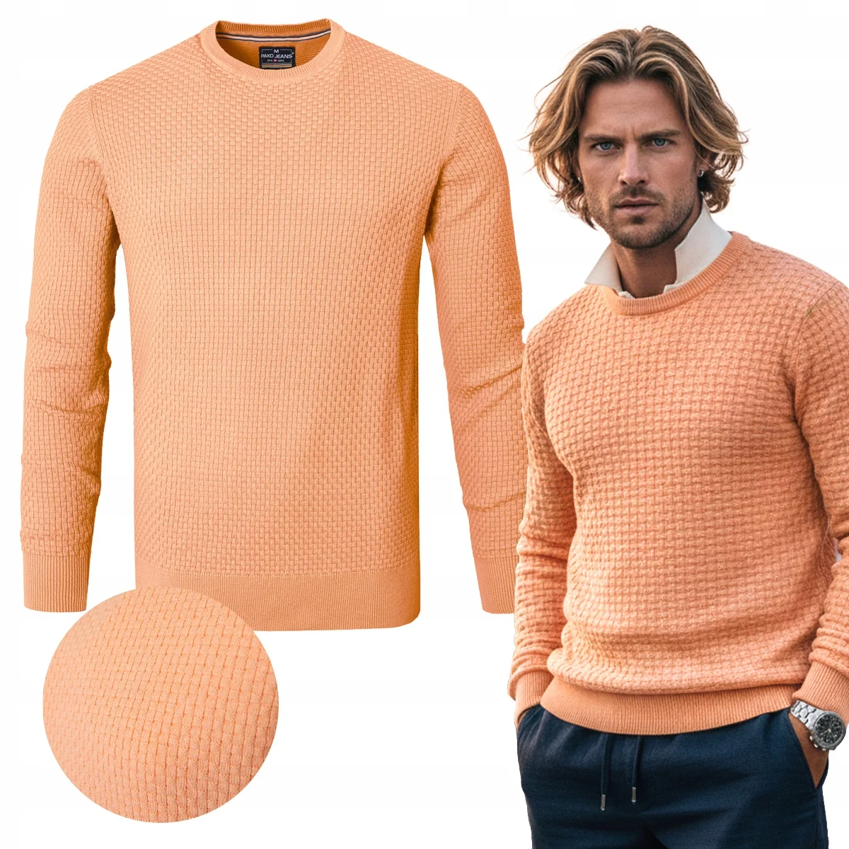 Elegancki SWETER Męski Klasyczny LOOP MORELOWY Bawełniany Pako Jeans Elegancki SWETER Męski Klasyczny MORELOWY Bawełniany XL Pako Jeans