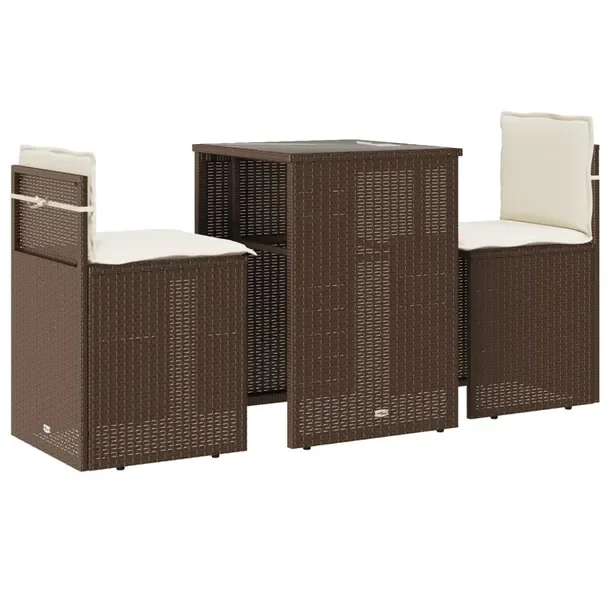 Zestaw bistro rattan PE brązowy - 55x52x76 cm - 110 kg