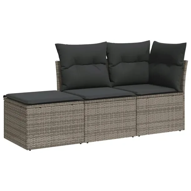 Zestaw Wypoczynkowy z Rattanu PE, Szary, Sofa 179x62x69 cm, Podnóżek 55x5
