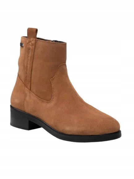 Pepe Jeans Skórzane Botki Za Kostkę na Klocku Brązowe 41 Awe