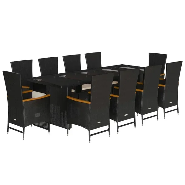 Zestaw mebli ogrodowych czarny rattan PE, stół 240x90x75 cm, fotel 58x62x