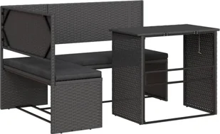 vidaXL Sofa ogrodowa w kształcie litery L ze stolikiem i poduszkami z czarnego polirattanu - Sofy ogrodowe - miniaturka - grafika 1