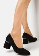 Czółenka - Czarne Eleganckie Czółenka na Słupku z Okrągłym Noskiem Kaelyn - miniaturka - grafika 1