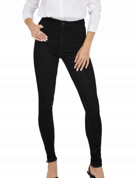 ONLY CZARNE JEANSY RURKI Z WYSOKIM STANEM I GUZIKIEM 26/32 J5D