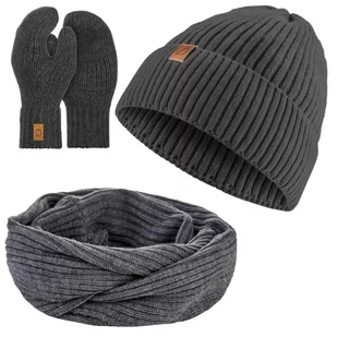 Ciemnoszary komin k10 + czapka cz43 + rękawiczki r2 brødrene - Czapki damskie - miniaturka - grafika 1