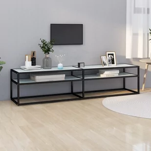 Lumarko Szafka pod TV, biały marmur, 180x40x40,5 cm, szkło hartowane - Szafki RTV - miniaturka - grafika 1