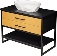 Szafki łazienkowe - Szafka stojąca z białą umywalką kolor czarno złoty loft 100 cm seria New York - miniaturka - grafika 1