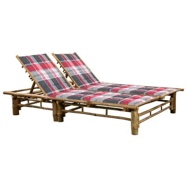 Leżak ogrodowy bambusowy 2-osobowy, regulowane oparcie, 200x130x24-87 cm,