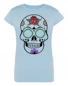 Koszulki i topy damskie - T-Shirt fajny KOLOROWY nadruk CZASZKA r.M - miniaturka - grafika 1