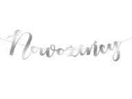 Dekoracje sali - Baner z napisem Nowożeńcy srebrny - 90 cm - 1 szt. - miniaturka - grafika 1