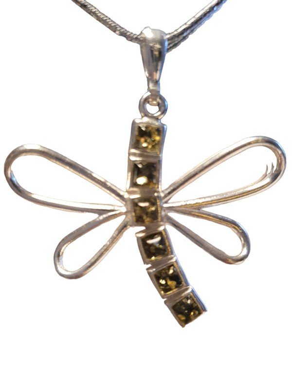 ankabizuteria.pl Zawieszka srebrna WAŻKA z zielonym bursztynem