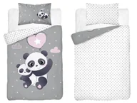 Pościel dla dzieci - Pościel bambusowa dziecięca 100x135 szara z różowymi akcentami i pandami Baby Bamboo - miniaturka - grafika 1
