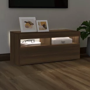Lumarko Szafka pod TV z oświetleniem LED, brązowy dąb, 90x35x40 cm - Szafki RTV - miniaturka - grafika 4