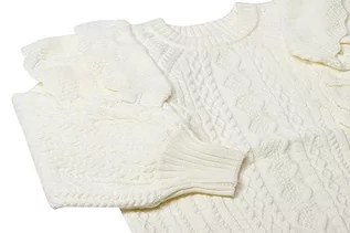 Swetry damskie - faina Damski sweter z dzianiny z okrągłym wycięciem pod szyją i rękawami balonowymi i falbankami, wełniany biały, rozmiar XS/S, biały (wollweiss), XS - grafika 1