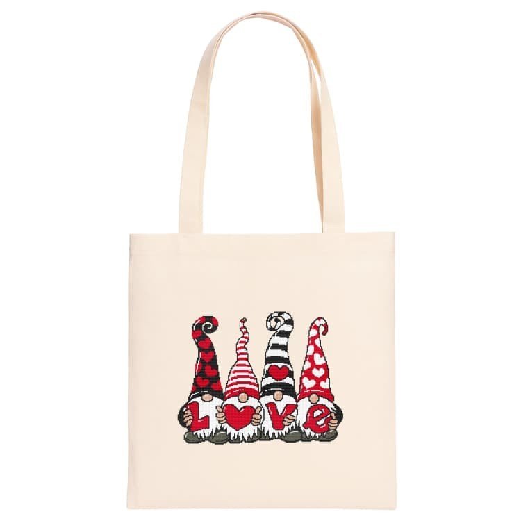 Haft krzyżykowy - Bawełniana torba z nadrukiem haftu - Zakochane gnomy