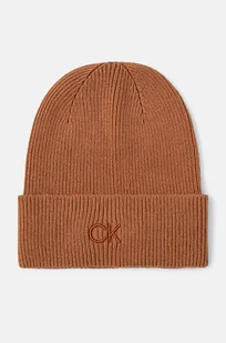 Calvin Klein czapka z domieszką wełny kolor brązowy z cienkiej dzianiny K60K612590 - Czapki damskie - miniaturka - grafika 1