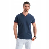 Koszulki męskie - T-shirt męski z kontrastowymi wstawkami serek granatowy OM-TSCT-0198 V1 L - miniaturka - grafika 1