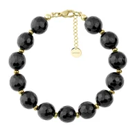 Bransoletki - Duże fasetowane kulki czarnego onyksu damska bransoletka - Manoki - miniaturka - grafika 1